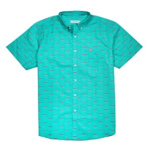Southern Proper Size Large Button Down Caribbean Green Retro Wave Cocktail Shirt